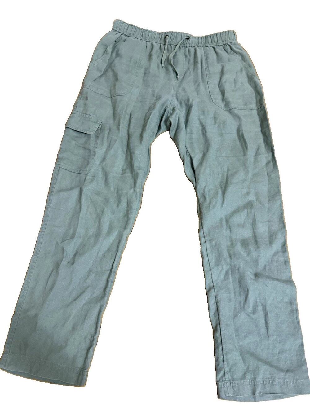 RACHEL ZOE Women’s Green Linen Cargo Pants Drawstring Elastic Waist Pockets SM
